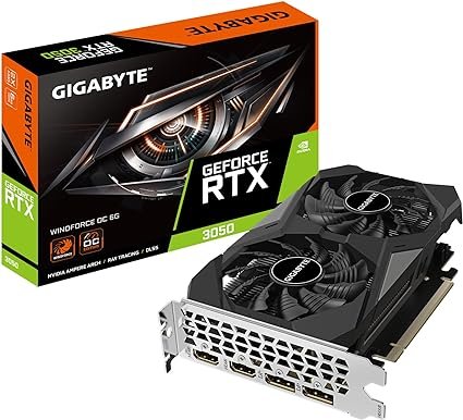 GIGABYTE Tarjeta gráfica GeForce RTX 3050 WINDFORCE OC 6G, 2 ventiladores WINDFORCE, 6 GB GDDR6 96 bits GDDR6, tarjeta de video GV-N3050WF2OC-6GD