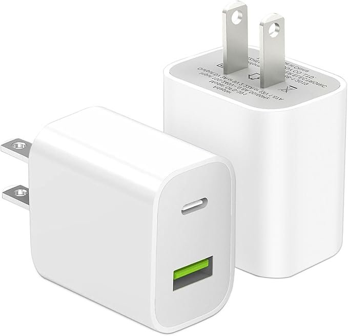 Paquete de 2 bloques de cargador USB C, cargador de pared tipo C de doble puerto de carga rápida, adaptador de corriente de 20 W, cubo para iPhone 14/14 Pro/14 Pro Max/14 Plus/13/12/11, XS/XR/X, iPad,